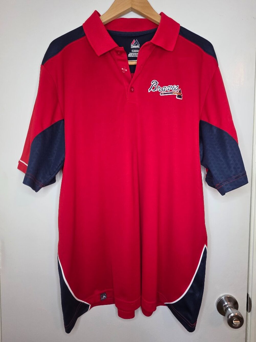 Atlanta Braves Majestic Polo Shirt XL Red Navy MLB Baseball Performance Athletic